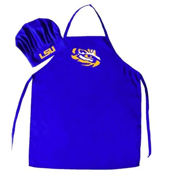 Pro Specialties Group Pro Specialties Group PSG-657175404951 Louisiana State University Tigers NCAA Barbeque Apron & Chefs Hat - PSG-657175404951
