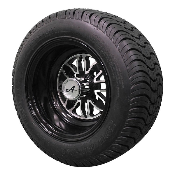 Antego 205/50-10 with 10x7 Fusion Glossy Black Wheels for Golf Cart Set of 4, 4PK - A107013900916042055010