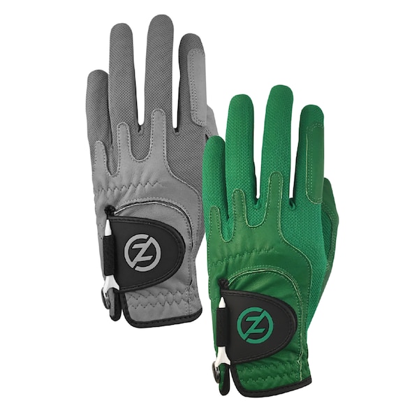 Zero Friction Men's Cabretta Elite Golf Glove, Grey & Green, PK2 - GL72003