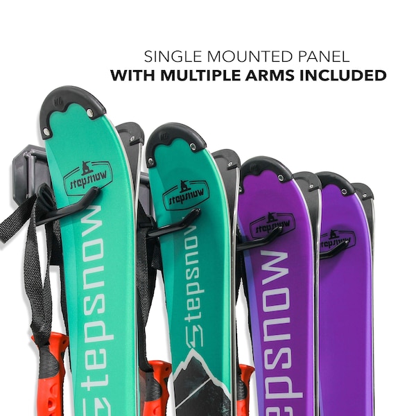 Raxgo Wall Mounted Ski Rack, Ski Wall Mount for 4 Pairs of Skis & Poles or Snowboard, Set of 4 Hooks - RGWMSR4H