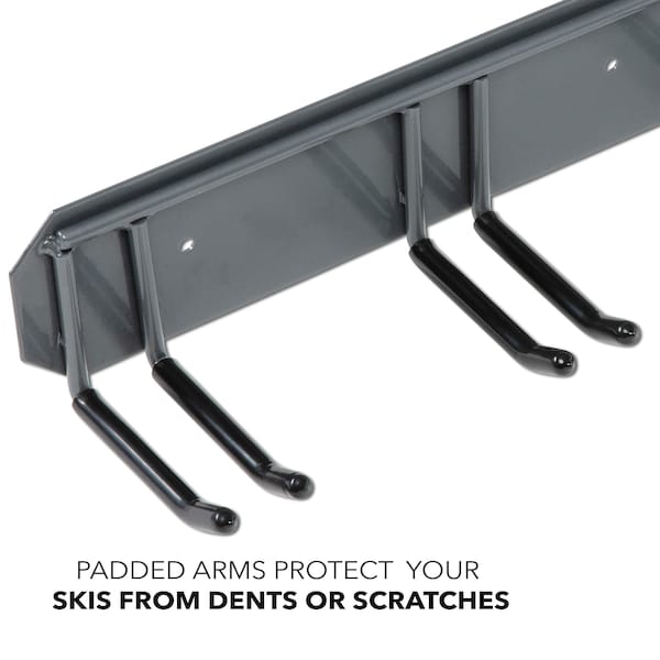 Raxgo Wall Mounted Ski Rack, Ski Wall Mount for 4 Pairs of Skis & Poles or Snowboard, Set of 4 Hooks - RGWMSR4H