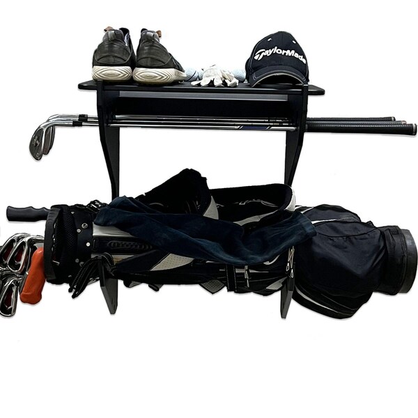 Trapski Single Golf Bag Organizor Rack with Top Shelf, Black - GOLF-1-1-BLK