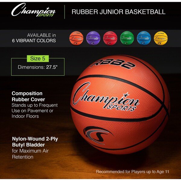 Champion Sports Junior Rubber Basketball, Orange, Size 5, PK3 - RBB2
