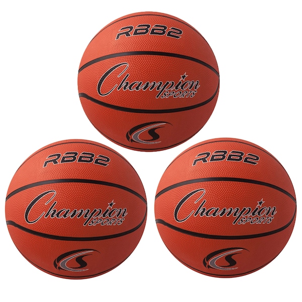 Champion Sports Junior Rubber Basketball, Orange, Size 5, PK3 - RBB2