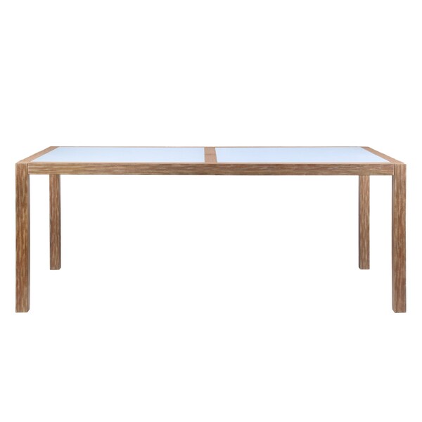 Armen Living Sienna Outdoor Eucalyptus Dining Table with Gray Teak Finish and Super Stone Top - LCSIDIEUC