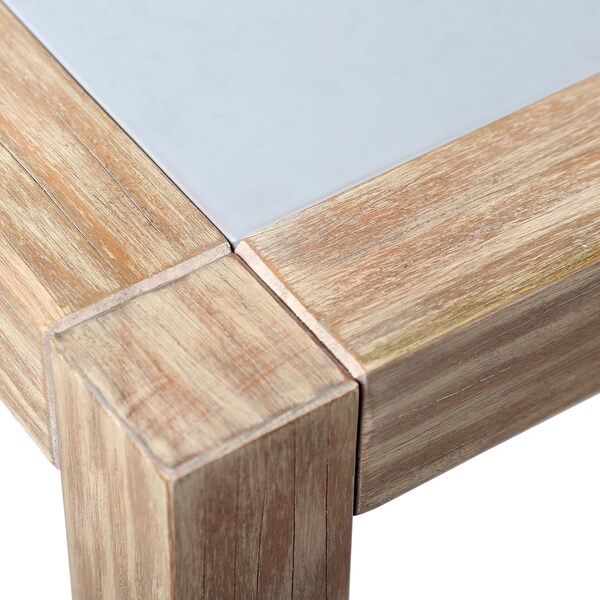 Armen Living Sienna Outdoor Eucalyptus Dining Table with Gray Teak Finish and Super Stone Top - LCSIDIEUC