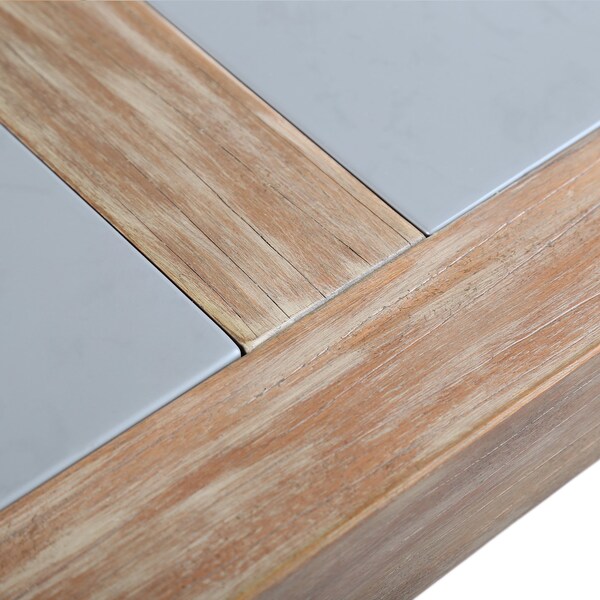 Armen Living Sienna Outdoor Eucalyptus Dining Table with Gray Teak Finish and Super Stone Top - LCSIDIEUC