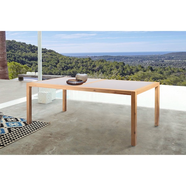 Armen Living Sienna Outdoor Eucalyptus Dining Table with Gray Teak Finish and Super Stone Top - LCSIDIEUC