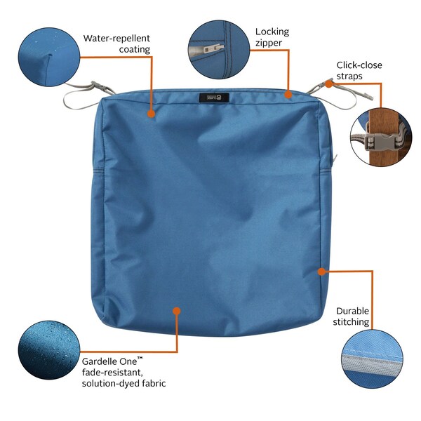 Classic Accessories Ravenna Water-Resistant 19x19x3" Patio Seat Cushion Cover, Empire Blue - 60-337-010501-RT