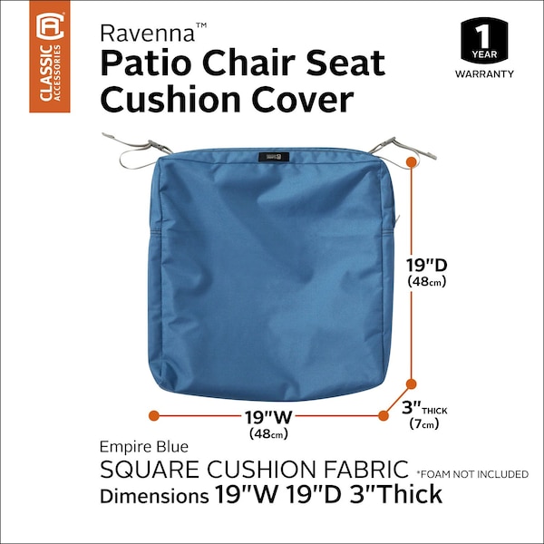 Classic Accessories Ravenna Water-Resistant 19x19x3" Patio Seat Cushion Cover, Empire Blue - 60-337-010501-RT