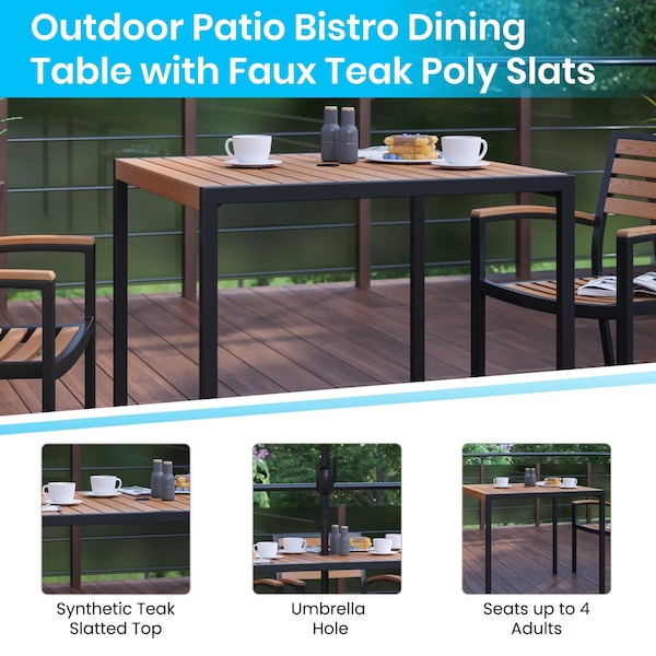 Flash Furniture Faux Teak 35" Patio Table-Gray Umbrella & Base - XU-DG-UH8100-UB19BGY-GG