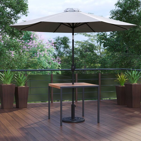 Flash Furniture Faux Teak 35" Patio Table-Gray Umbrella & Base - XU-DG-UH8100-UB19BGY-GG