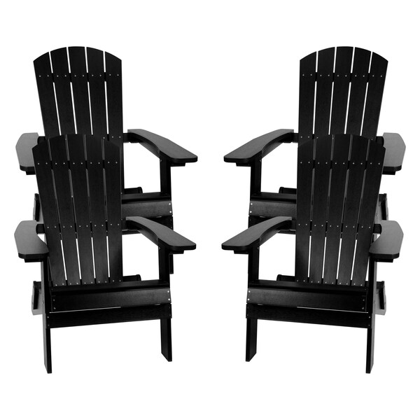 Flash Furniture Black All-Weather Folding Adirondack Chairs, PK 4 - 4-JJ-C14505-BLK-GG