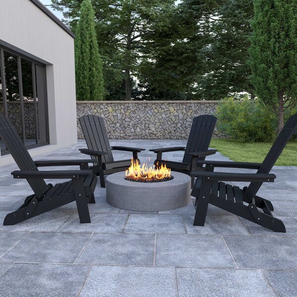 Flash Furniture Black All-Weather Folding Adirondack Chairs, PK 4 - 4-JJ-C14505-BLK-GG