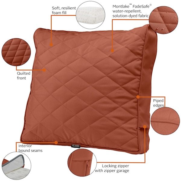 Classic Accessories Montlake FadeSafe Patio Chair/Loveseat Back Quilted Cushion, 21x20x4 Inch, Spice - 62-058-QSPICE-EC