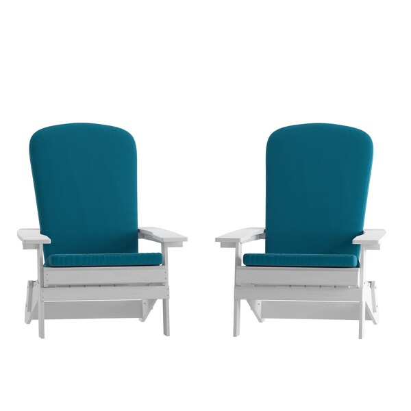 Flash Furniture White Folding Adirondack Chairs-Teal Cushions, 2PK - 2-JJ-C14505-CSNTL-WH-GG
