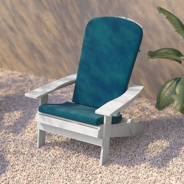 Flash Furniture White Folding Adirondack Chairs-Teal Cushions, 2PK - 2-JJ-C14505-CSNTL-WH-GG
