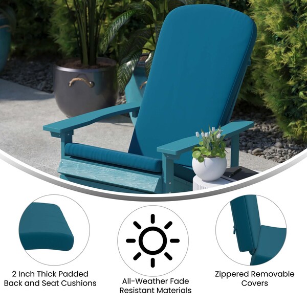 Flash Furniture White Folding Adirondack Chairs-Teal Cushions, 2PK - 2-JJ-C14505-CSNTL-WH-GG