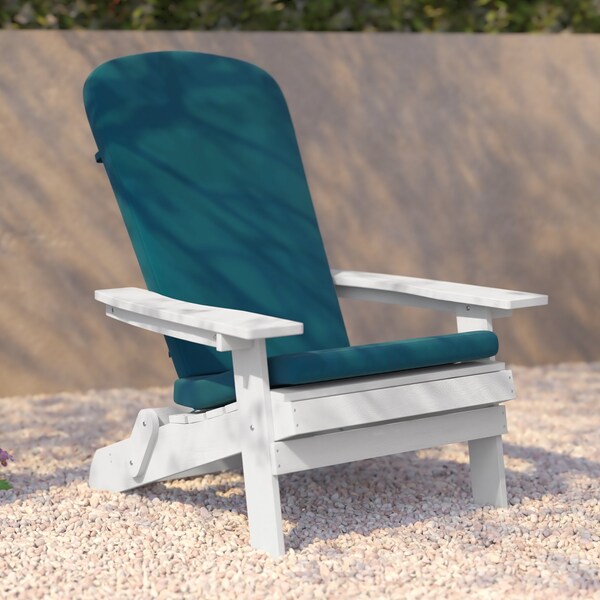 Flash Furniture White Folding Adirondack Chairs-Teal Cushions, 2PK - 2-JJ-C14505-CSNTL-WH-GG