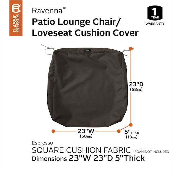 Classic Accessories Ravenna Patio Cushion Slipcover, Espresso, 23 - 60-350-016601-RT