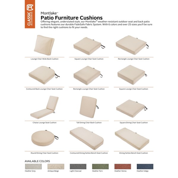 Classic Accessories Montlake Antique Beige Cushion Set, 25"x25"x5" - 62-020-BEIGE-SET