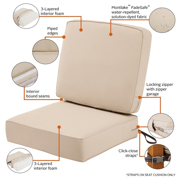 Classic Accessories Montlake Antique Beige Cushion Set, 25"x25"x5" - 62-020-BEIGE-SET