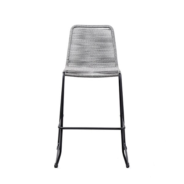 Armen Living Shasta 26" Outdoor Metal and Gray Rope Stackable Barstool - Set of 2 - LCSTBABLGRY26