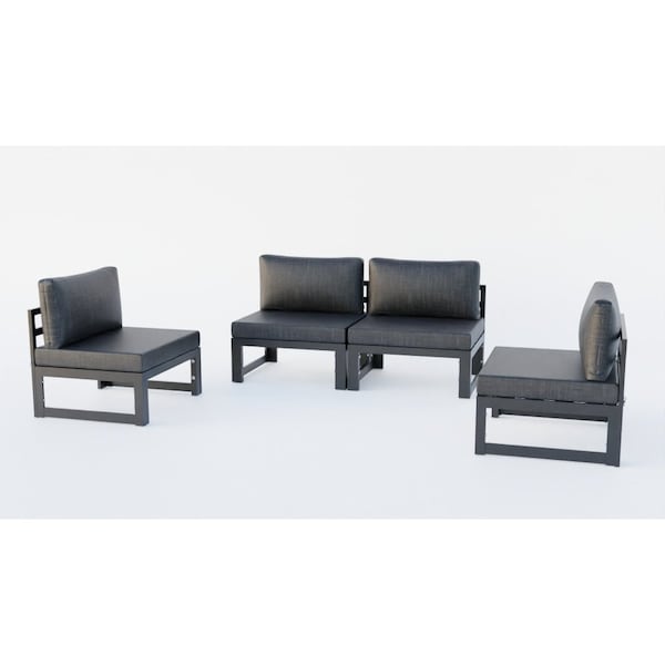 Leisuremod Chelsea 4-Piece Middle Patio Chairs Black Aluminum With Cushions, Black - CSBL-4BL