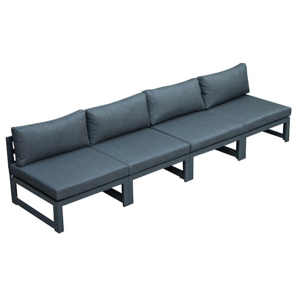 Leisuremod Chelsea 4-Piece Middle Patio Chairs Black Aluminum With Cushions, Black - CSBL-4BL