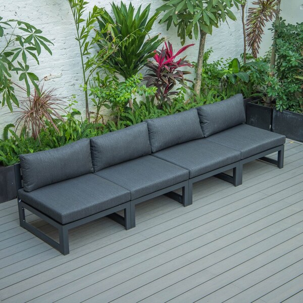 Leisuremod Chelsea 4-Piece Middle Patio Chairs Black Aluminum With Cushions, Black - CSBL-4BL