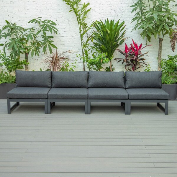 Leisuremod Chelsea 4-Piece Middle Patio Chairs Black Aluminum With Cushions, Black - CSBL-4BL
