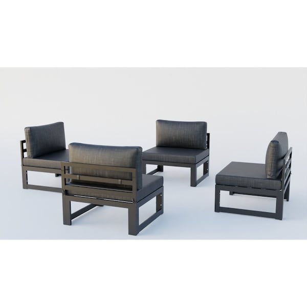 Leisuremod Chelsea 4-Piece Middle Patio Chairs Black Aluminum With Cushions, Black - CSBL-4BL