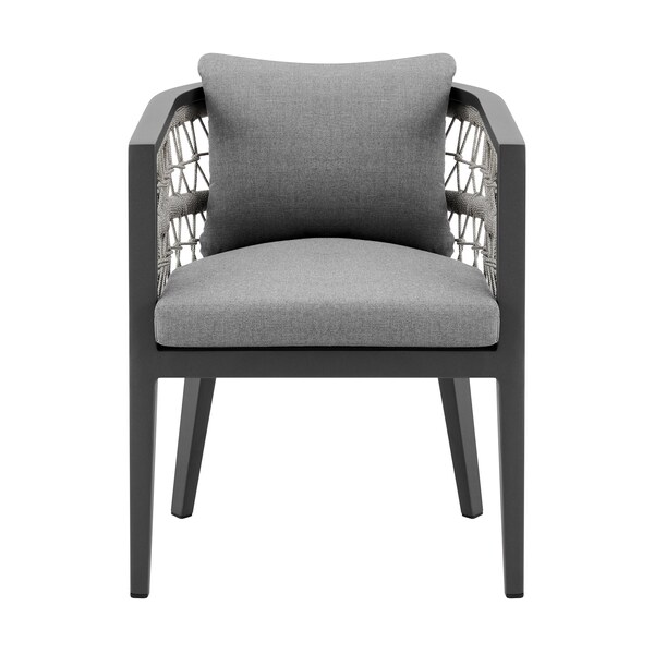 Armen Living Zella Outdoor Patio Dining Chair in Aluminum with Light Gray Rope and Earl Gray Cushions - Set of 2 - LCZESIGRY