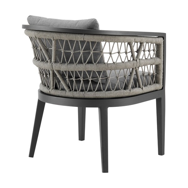 Armen Living Zella Outdoor Patio Dining Chair in Aluminum with Light Gray Rope and Earl Gray Cushions - Set of 2 - LCZESIGRY