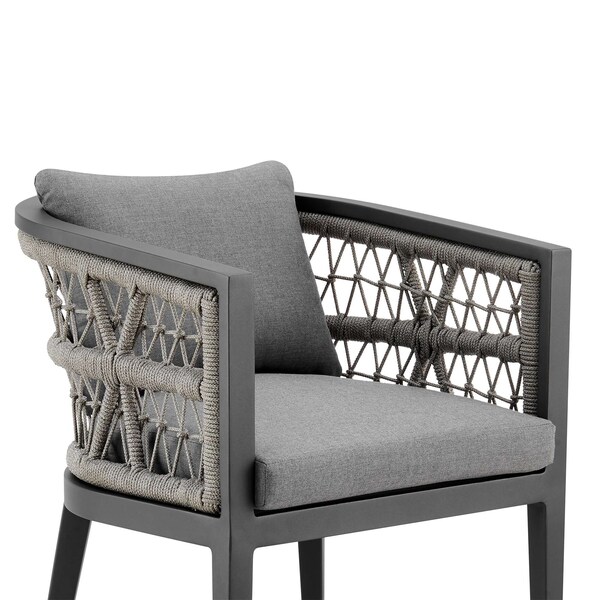 Armen Living Zella Outdoor Patio Dining Chair in Aluminum with Light Gray Rope and Earl Gray Cushions - Set of 2 - LCZESIGRY