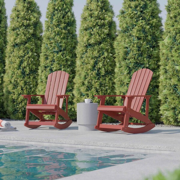 Flash Furniture White Poly Resin Adirondack Rocking Chairs, 2PK - JJ-C14705-RED-2-GG