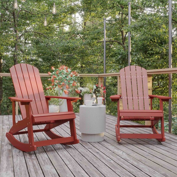 Flash Furniture White Poly Resin Adirondack Rocking Chairs, 2PK - JJ-C14705-RED-2-GG