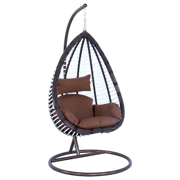 Leisuremod Wicker Hanging Egg Swing Chair Indoor Outdoor Use, Brown - ESC38BR