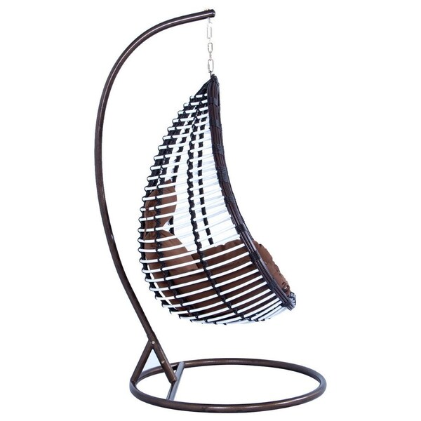 Leisuremod Wicker Hanging Egg Swing Chair Indoor Outdoor Use, Brown - ESC38BR