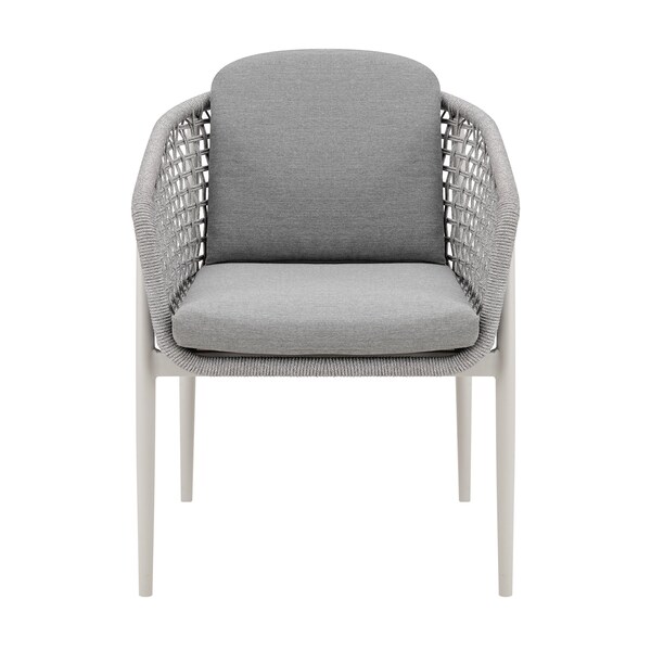 Armen Living Rhodes Outdoor Patio Dining Chair in Aluminum with Light Gray Rope and Cushions - Set of 2 - LCRHSILGRY