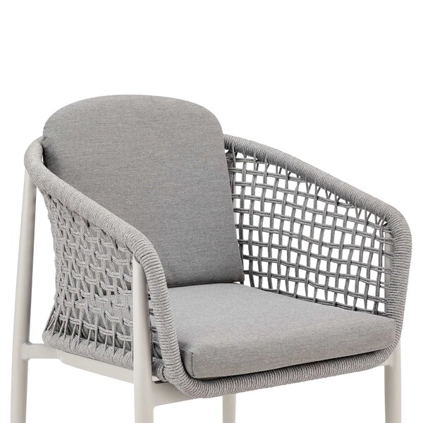Armen Living Rhodes Outdoor Patio Dining Chair in Aluminum with Light Gray Rope and Cushions - Set of 2 - LCRHSILGRY