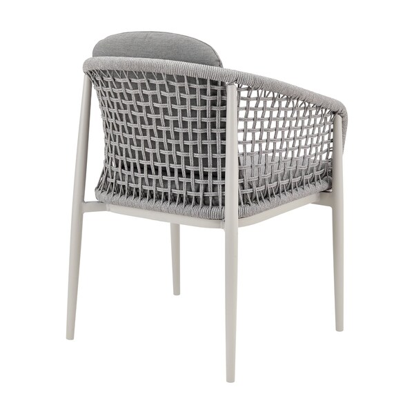 Armen Living Rhodes Outdoor Patio Dining Chair in Aluminum with Light Gray Rope and Cushions - Set of 2 - LCRHSILGRY