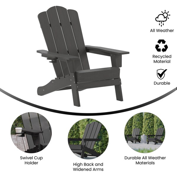 Flash Furniture Gray Adirondack Patio Chair with Cupholder - LE-HMP-1044-10-GY-GG
