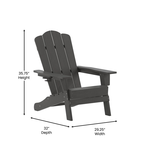 Flash Furniture Gray Adirondack Patio Chair with Cupholder - LE-HMP-1044-10-GY-GG