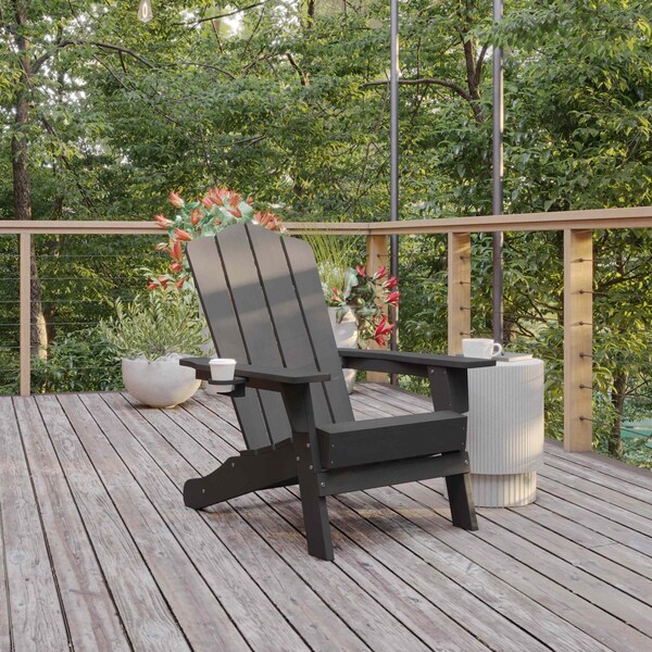 Flash Furniture Gray Adirondack Patio Chair with Cupholder - LE-HMP-1044-10-GY-GG