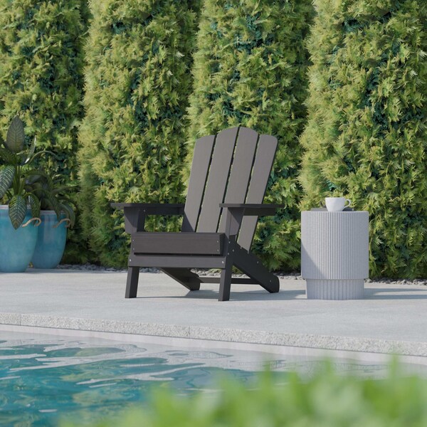 Flash Furniture Gray Adirondack Patio Chair with Cupholder - LE-HMP-1044-10-GY-GG