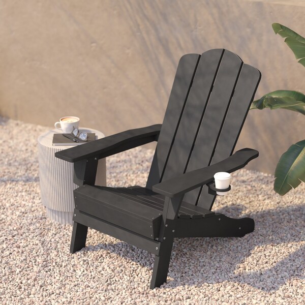 Flash Furniture Gray Adirondack Patio Chair with Cupholder - LE-HMP-1044-10-GY-GG