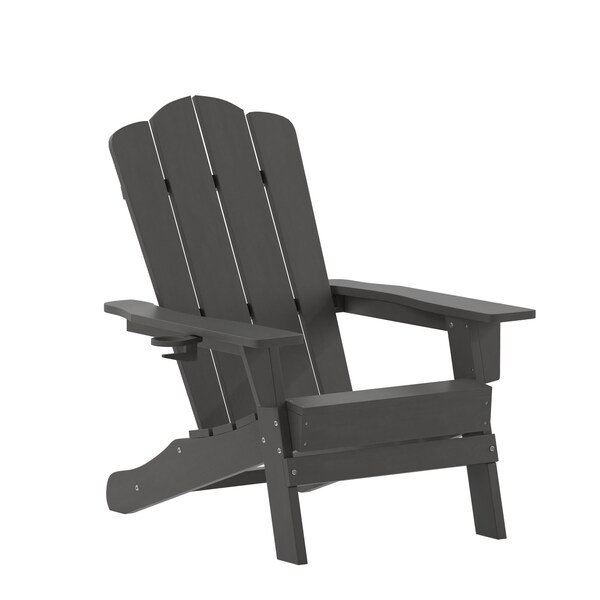 Flash Furniture Gray Adirondack Patio Chair with Cupholder - LE-HMP-1044-10-GY-GG