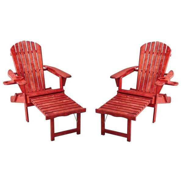 Cama Oceanic Collection Adirondack Chaise Lounge Chair Foldable, cup and glass holder, ottoman, Set of 2 - CA2820366