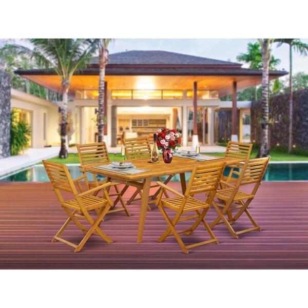 East West Furniture 7 Piece Denison Outdoor Patio Furniture Set - Natural Oil - DEBS7CANA